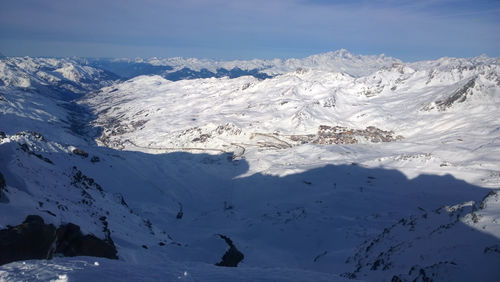 Scenic view of snowcapped mountains against sky