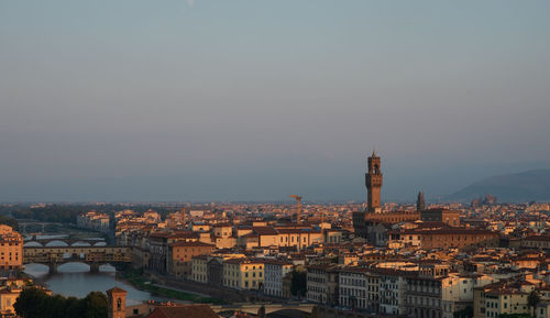 High angle view of buildings in city