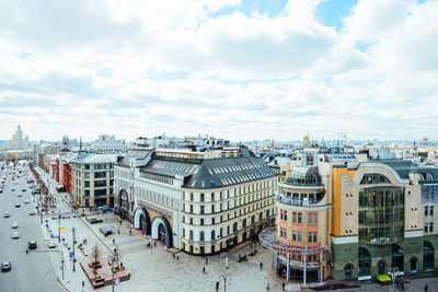 Lubyanka square in moscow, top view. city view with long straight streets.