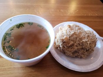 High angle view of breakfast in bowl on table