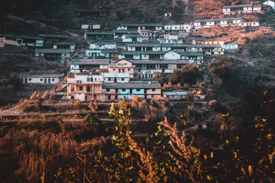 High angle view of buildings in city