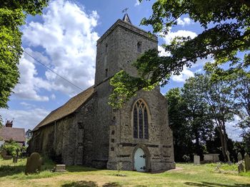 Low angle view of historic building against sky