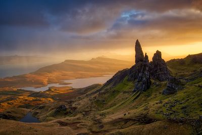 Scenic view of mountain during sunset