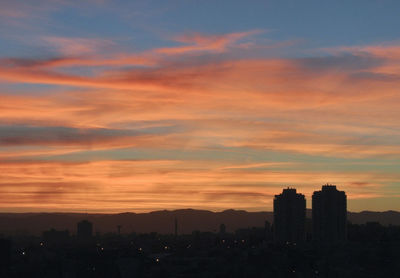 Silhouette buildings against sky during sunset