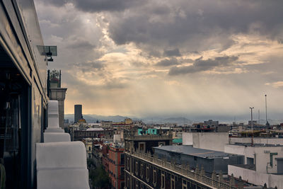 High angle view of buildings in méxico city against sky during sunset