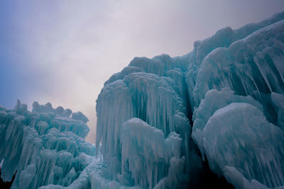 Panoramic view of snow covered mountain against sky