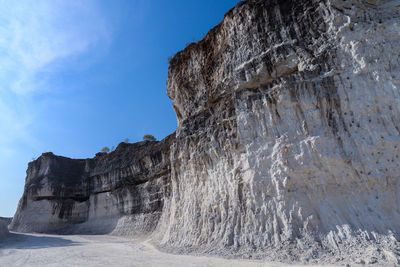 Low angle view of rock formations against sky