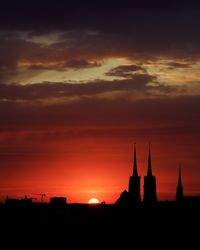 Silhouette of buildings against sky during sunset