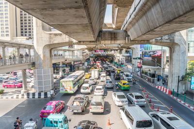 High angle view of traffic on road in city