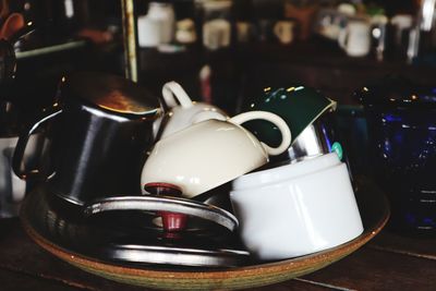 Close-up of coffee cup on table