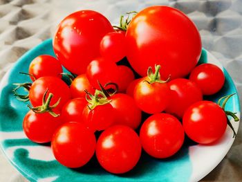 High angle view of tomatoes on table