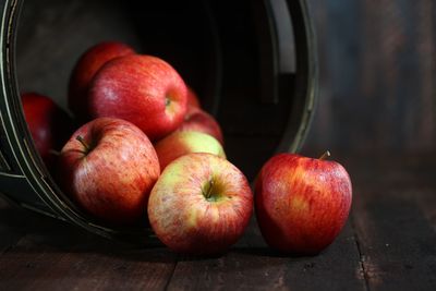 High angle view of apples in basket