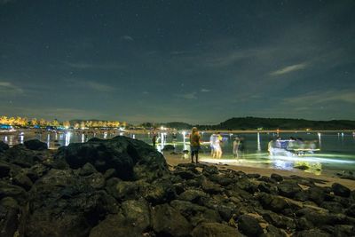 View of illuminated rocks at night