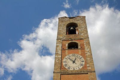 Low angle view of clock tower against sky