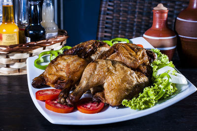 Close-up of food in plate on table