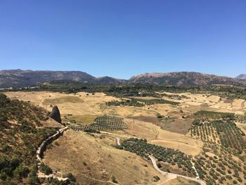 Scenic view of landscape against clear blue sky