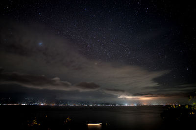 Scenic view of sea against sky at night