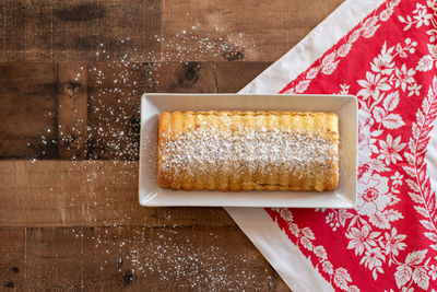 High angle view of dessert on table