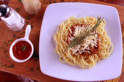 High angle view of meal served in plate