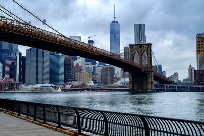 View of cityscape against cloudy sky