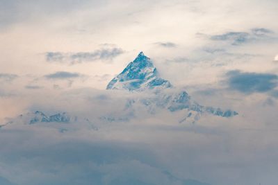 Aerial view of snowcapped mountain against sky