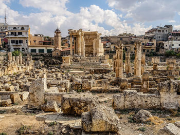 Temple ruin in front of the city