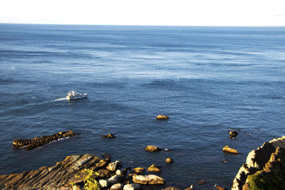 High angle view of sea against clear sky