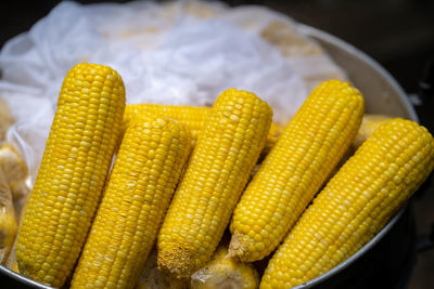 Close-up of sweet corn for sale in market