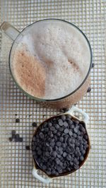 High angle view of coffee beans on table