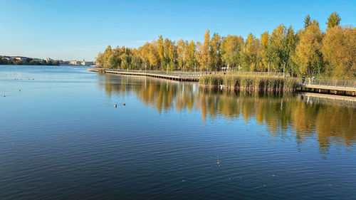 Scenic view of lake against clear sky