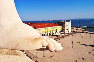 High angle view of buildings in sea