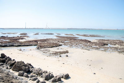 Scenic view of beach against clear sky