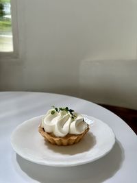 Close-up of dessert in plate on table