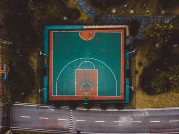 View of basketball hoop on street