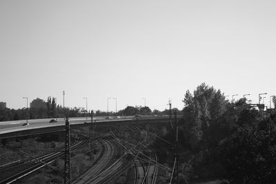 Railroad tracks against clear sky