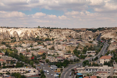 High angle view of townscape against sky