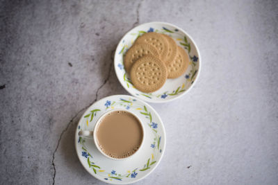 High angle view of breakfast on table