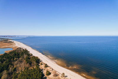 Scenic view of sea against clear blue sky