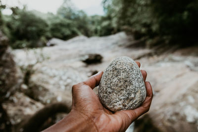 Close-up of hand holding rock