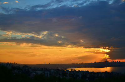 View of cityscape at sunset