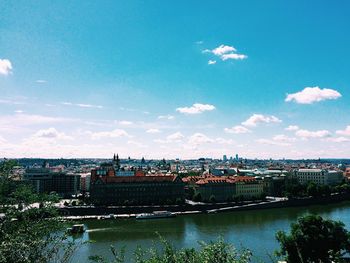 Cityscape against blue sky