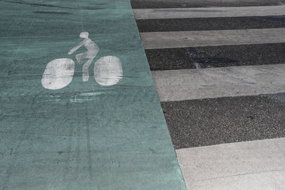 Close-up of bicycle symbol on road