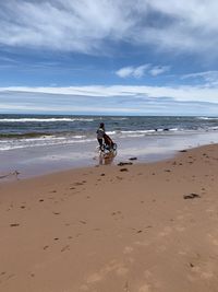 People on beach against sky