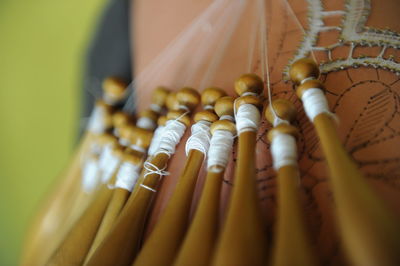 Close-up of sticks on wood