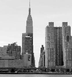 Empire state building against clear sky in city