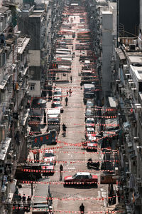 High angle view of street amidst buildings in city