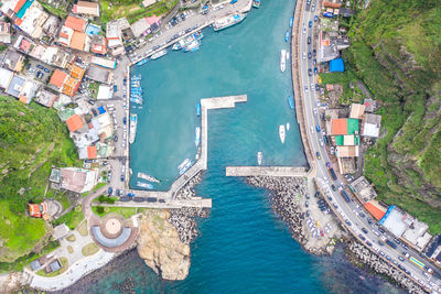 High angle view of boats in sea