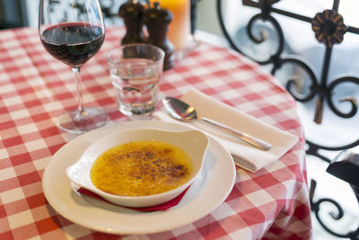 Close-up of food served on table