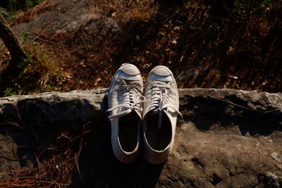 High angle view of shoes rock 