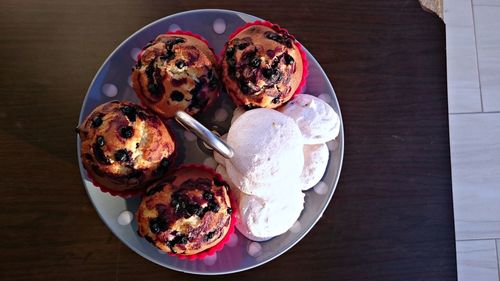 High angle view of ice cream on table